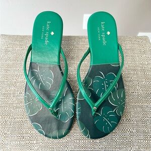Kate Spade Cabana Green Leather Monstera Leaf Sandals